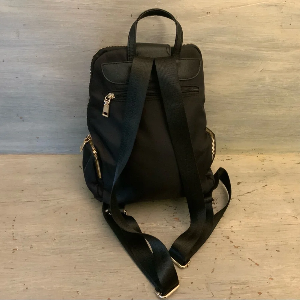 Black Satin Faux‎ Leather Backpack Bag Purse 8x13x4 Like New